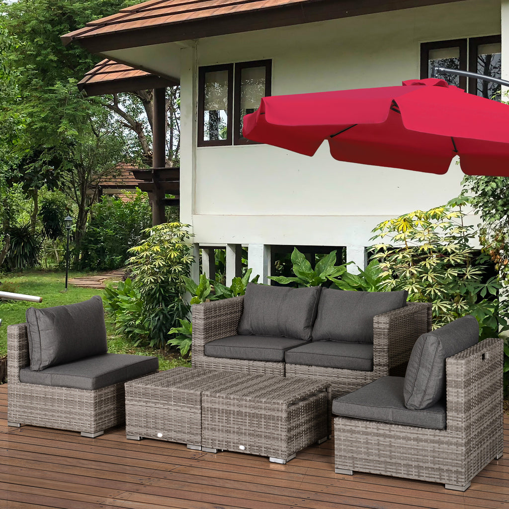 8-Piece PE Rattan Outdoor Lounge Set, Space-Saving Garden Furniture Set with Armchairs, Coffee Tables and Stools, Grey