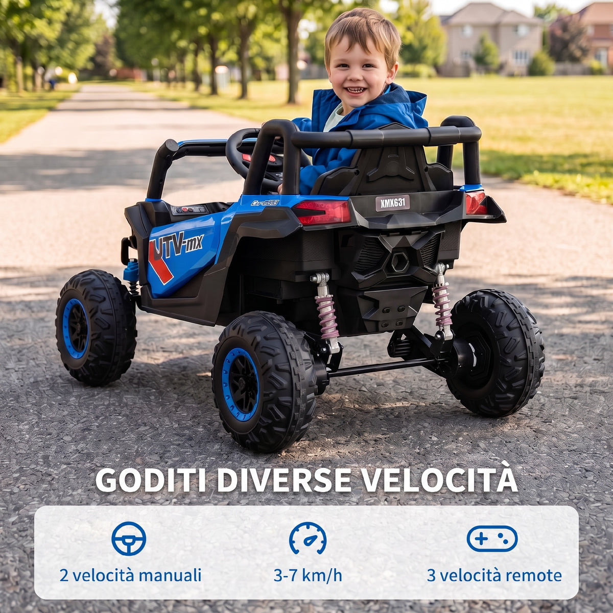 AIYAPLAY Kids Electric Ride-On UTV 12V with Seat Belt, Remote Control, Suspension, USB, 3-7 km/h, 3-5 Years, Blue