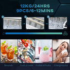 Self-Cleaning Ice Maker with 9 Cubes in 6-12 Minutes, in PP and Stainless Steel, 24.2x35.3x33 cm, Black - Borgè