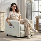 HOMCOM Reclining Chair 135° max in Linen Effect Fabric, Foam, Steel and Wood, 73x86x100 cm, Cream White