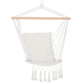 Indoor and Outdoor Hanging Rocking Chair in Fabric with Tassels, 90x50 cm, Cream