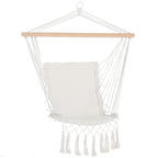 Indoor and Outdoor Hanging Rocking Chair in Fabric with Tassels, 90x50 cm, Cream