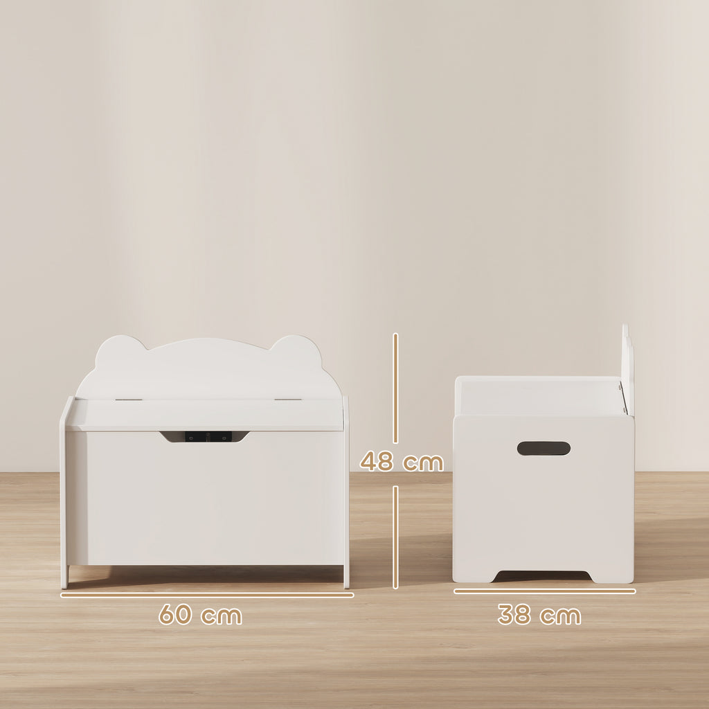 Bear-Shaped Wooden Toy Storage Chest with 20kg Capacity, 60x38x48cm, White