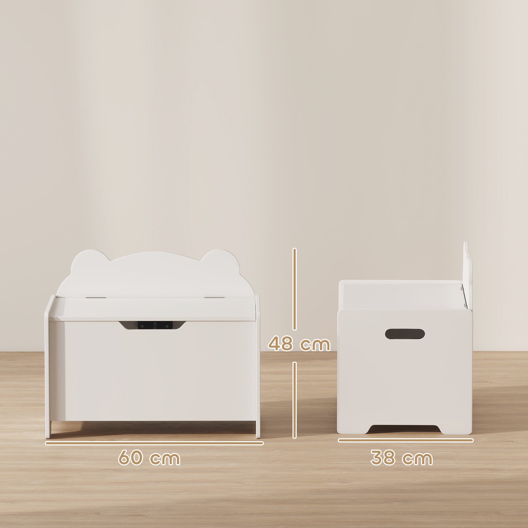 Bear-Shaped Wooden Toy Storage Chest with 20kg Capacity, 60x38x48cm, White