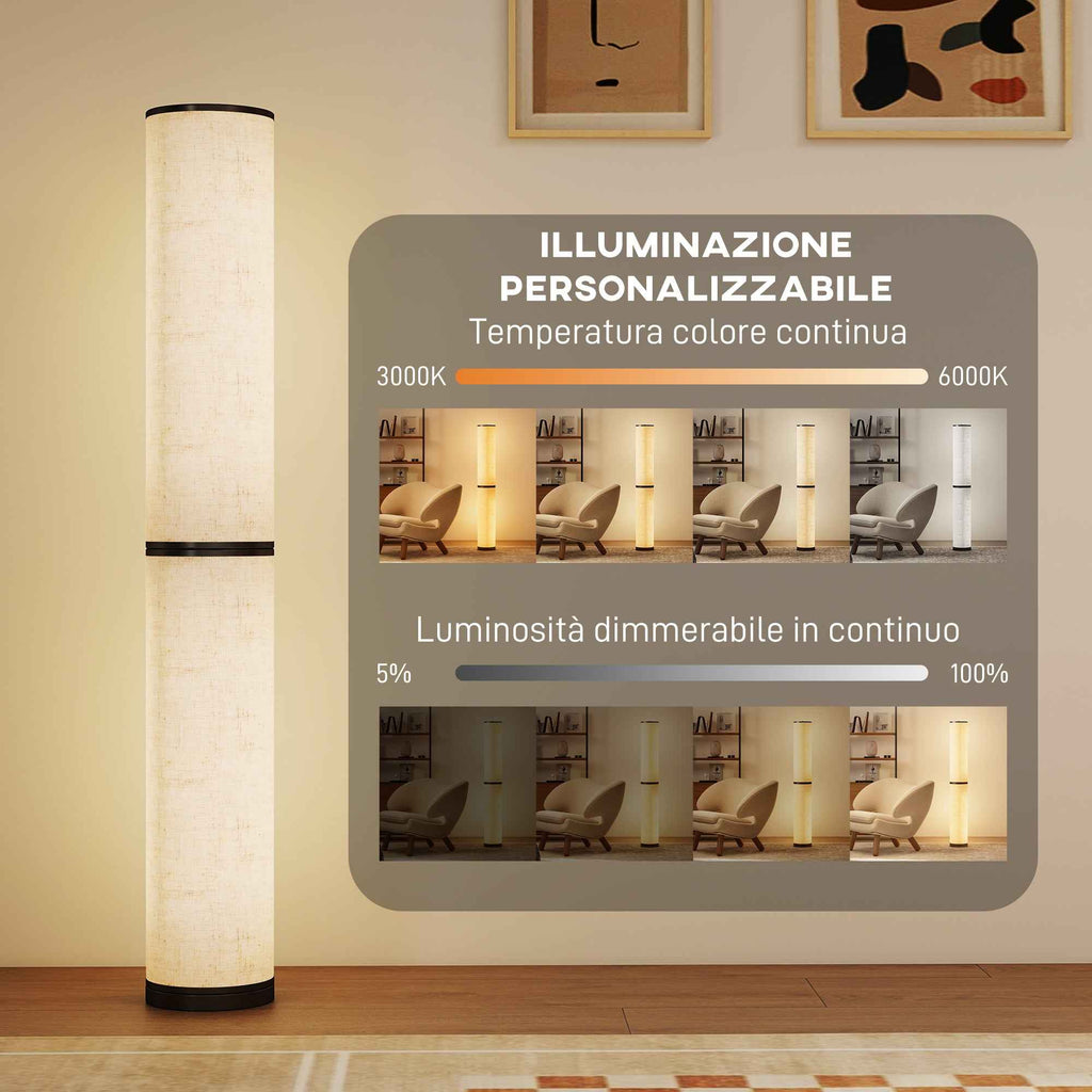 HOMCOM Floor Lamp with Remote Control and 3000-6000K Temperature Adjustment, Fabric Lampshade, Ø20x135 cm, Beige