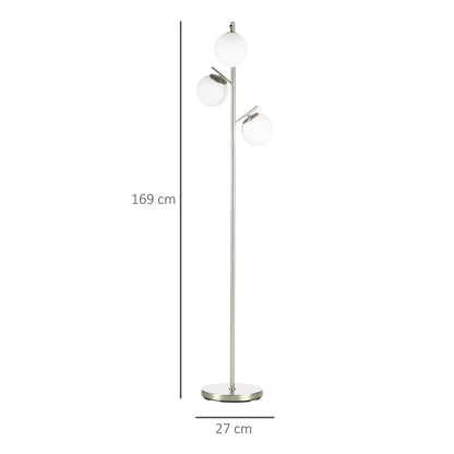 HOMCOM Modern Floor Lamp with 3 Light Points in Steel and Glass, Ø27x159 cm, Silver