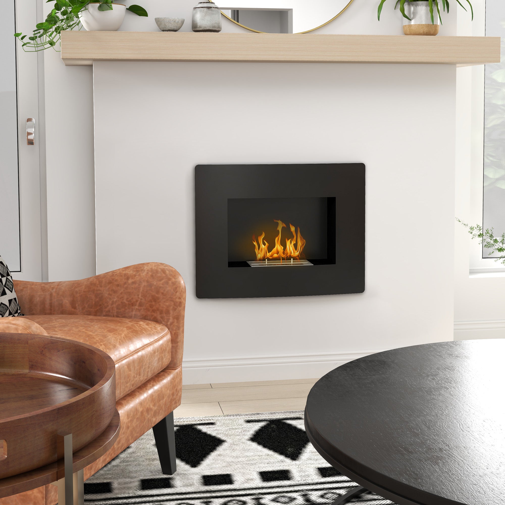 Built-in Bioethanol Fireplace in Steel, Duration 3.3 Hours and Capacity 0.9L, 66x16x52 cm, Black