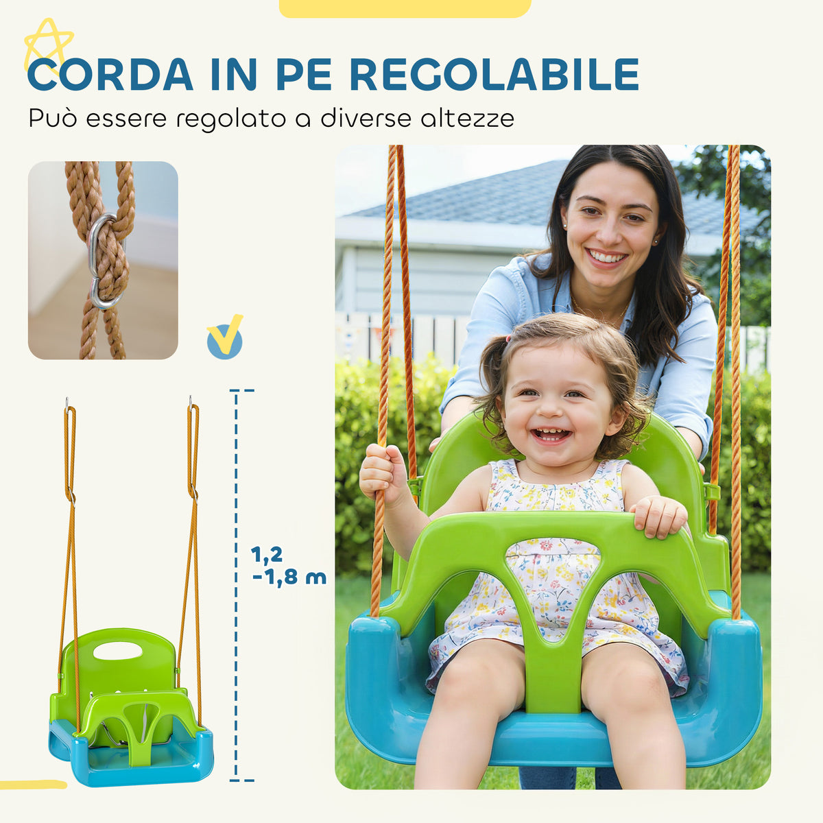 Outsunny Children's Swing 3-in-1 Garden Swing 42x33x120-180 cm Green