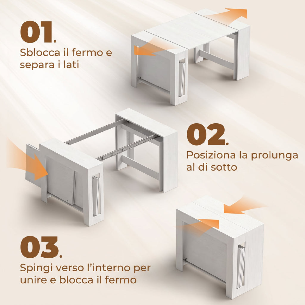 HOMCOM Extendable and Convertible Console Table for 10 People, 96-240x90x78 cm, White
