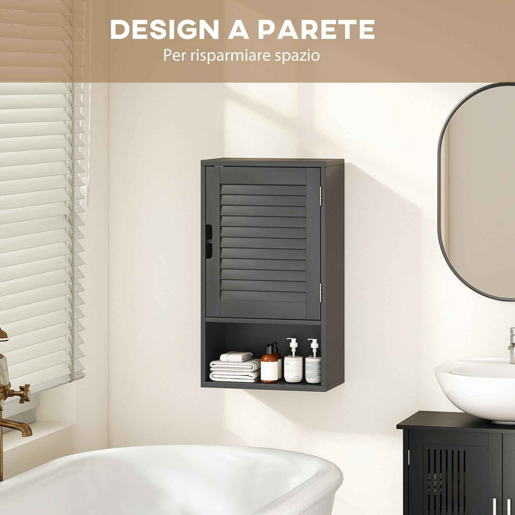 HOMCOM Wall-Mounted Bathroom Cabinet with Adjustable Shelf and Soft-Close Door, 40x20x60 cm, Black