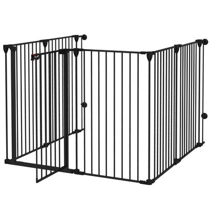 Folding Dog Gate 6-Panel for Medium-sized Dogs, Made of Steel and Plastic, 123x102x100 cm, Black