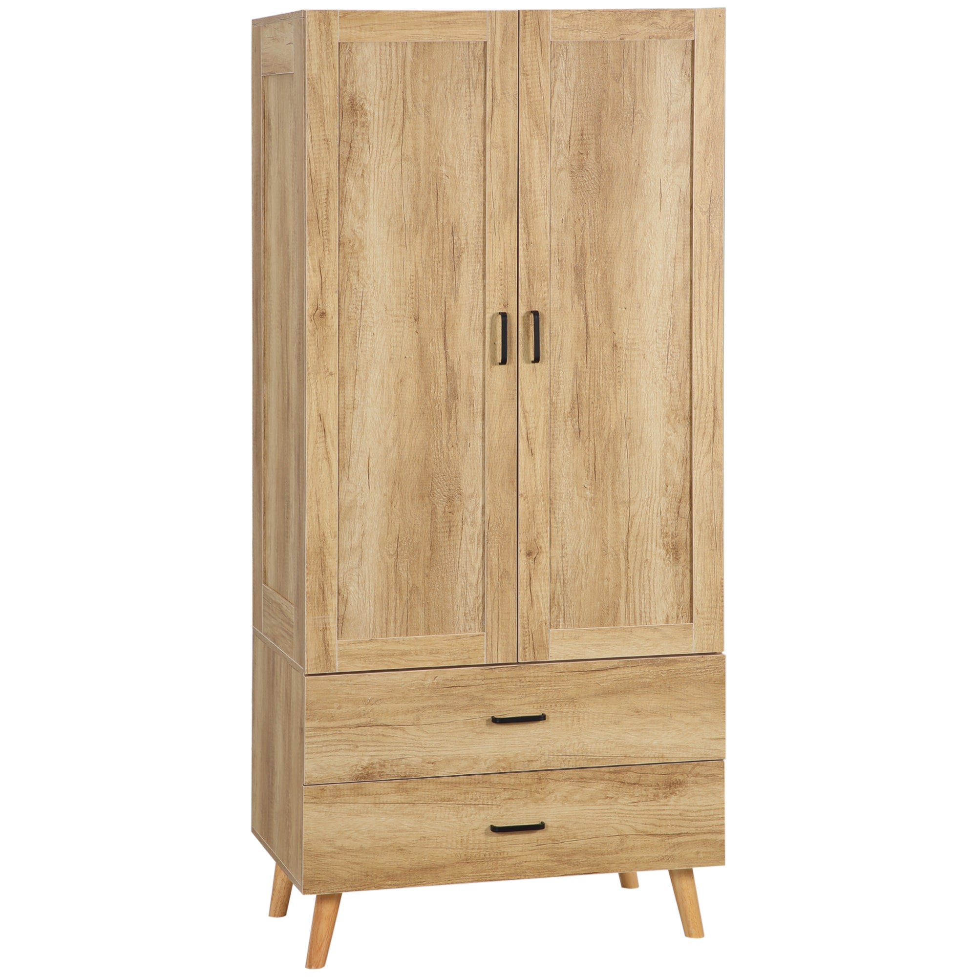 2-Door Wardrobe with 2 Drawers and Hanging Rail, 80x54x180 cm, Wood