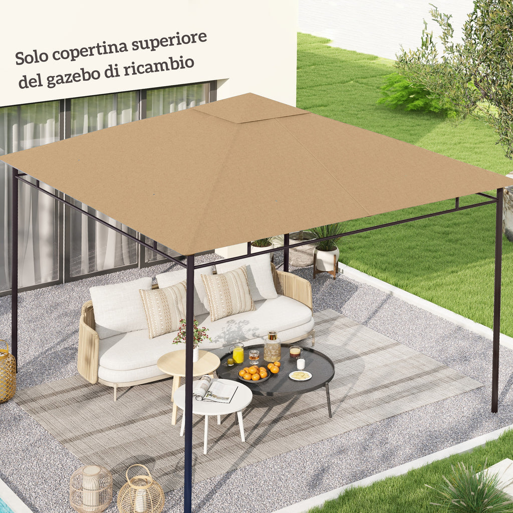 Outsunny 3x3m Polyester Gazebo Replacement Roof with Air Vents and Drainage Holes, Beige