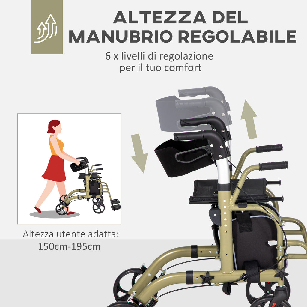 Folding Walker with Footrest and Bag, in Aluminum, PP and Polyester, 59x104x88-101 cm, Yellow and GreenFolding Walker with Footrest and Bag, in Aluminum, PP and Polyester, 59x104x88-101 cm, Yellow and Green