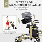 Folding Walker with Footrest and Bag, in Aluminum, PP and Polyester, 59x104x88-101 cm, Yellow and GreenFolding Walker with Footrest and Bag, in Aluminum, PP and Polyester, 59x104x88-101 cm, Yellow and Green