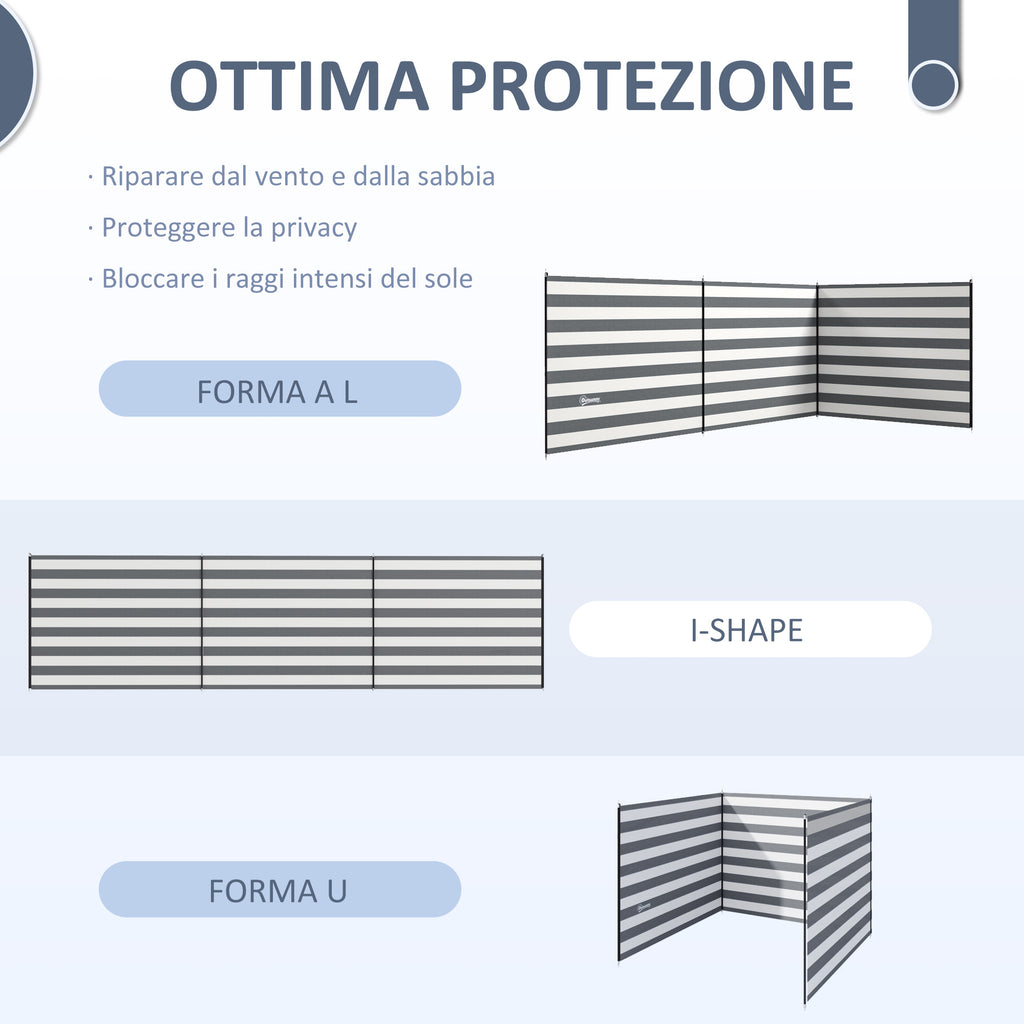 Folding Beach Screen Privacy Screen in Polyester with Steel Bars, 540x150 cm, Grey