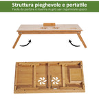 Folding and Tilting PC Bed Table with Drawer, 72x35x22-30, Wood Color