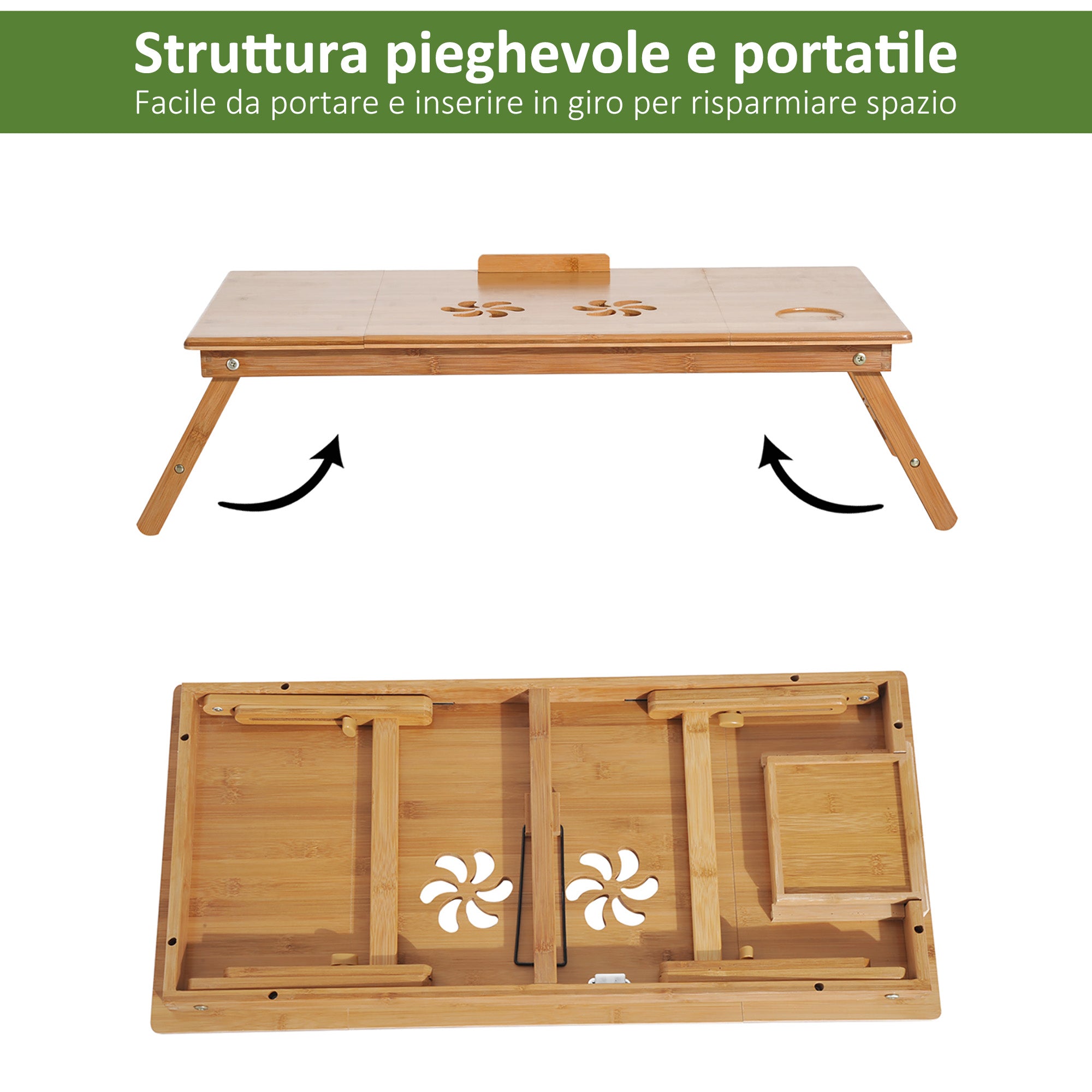 Folding and Tilting PC Bed Table with Drawer, 72x35x22-30, Wood Color