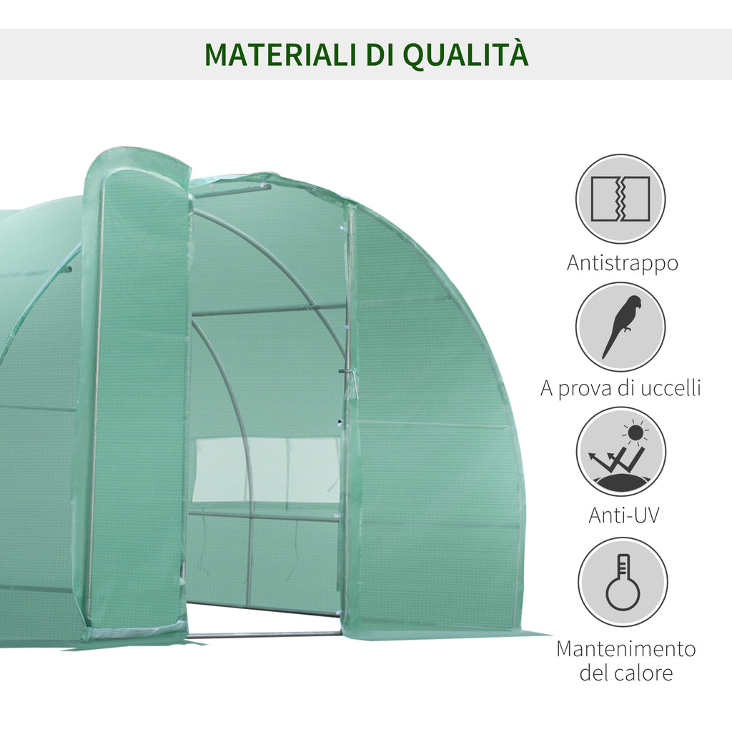 Tunnel Greenhouse with Door and 8 Windows, Garden Greenhouse in PE and Galvanized Metal, for Growing Plants, 600x300x200cm