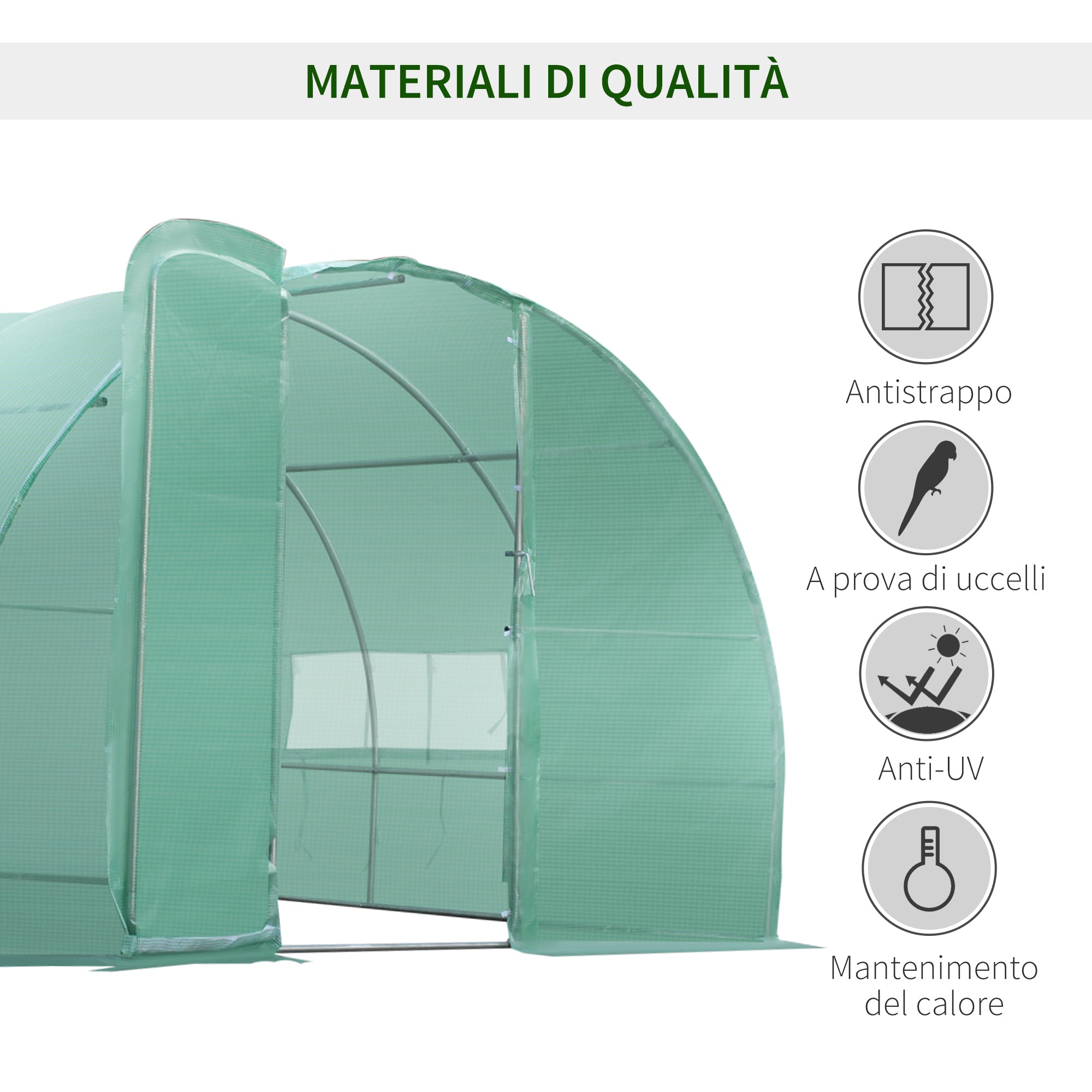 Tunnel Greenhouse with Door and 8 Windows, Garden Greenhouse in PE and Galvanized Metal, for Growing Plants, 600x300x200cm
