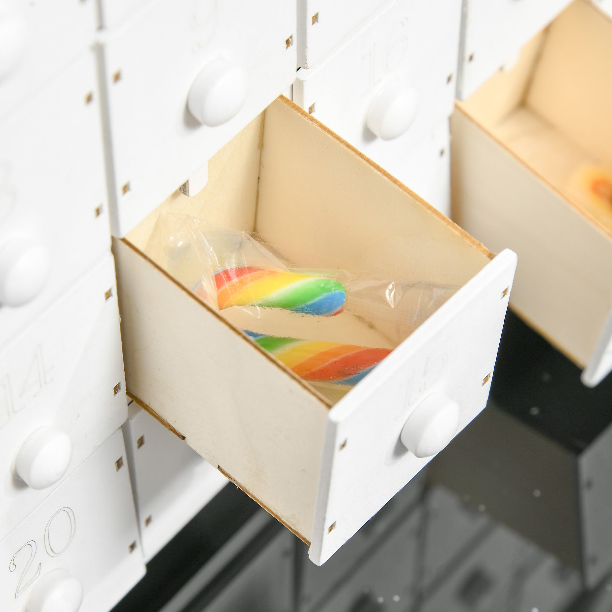 Wooden Advent Calendar to Fill with 24 Drawers and Christmas Village with Trees and Lights, 39x9x42cm