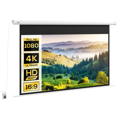 Motorized Projector Screen 84" 16:9 with Remote Control, 215x8x140cm, White