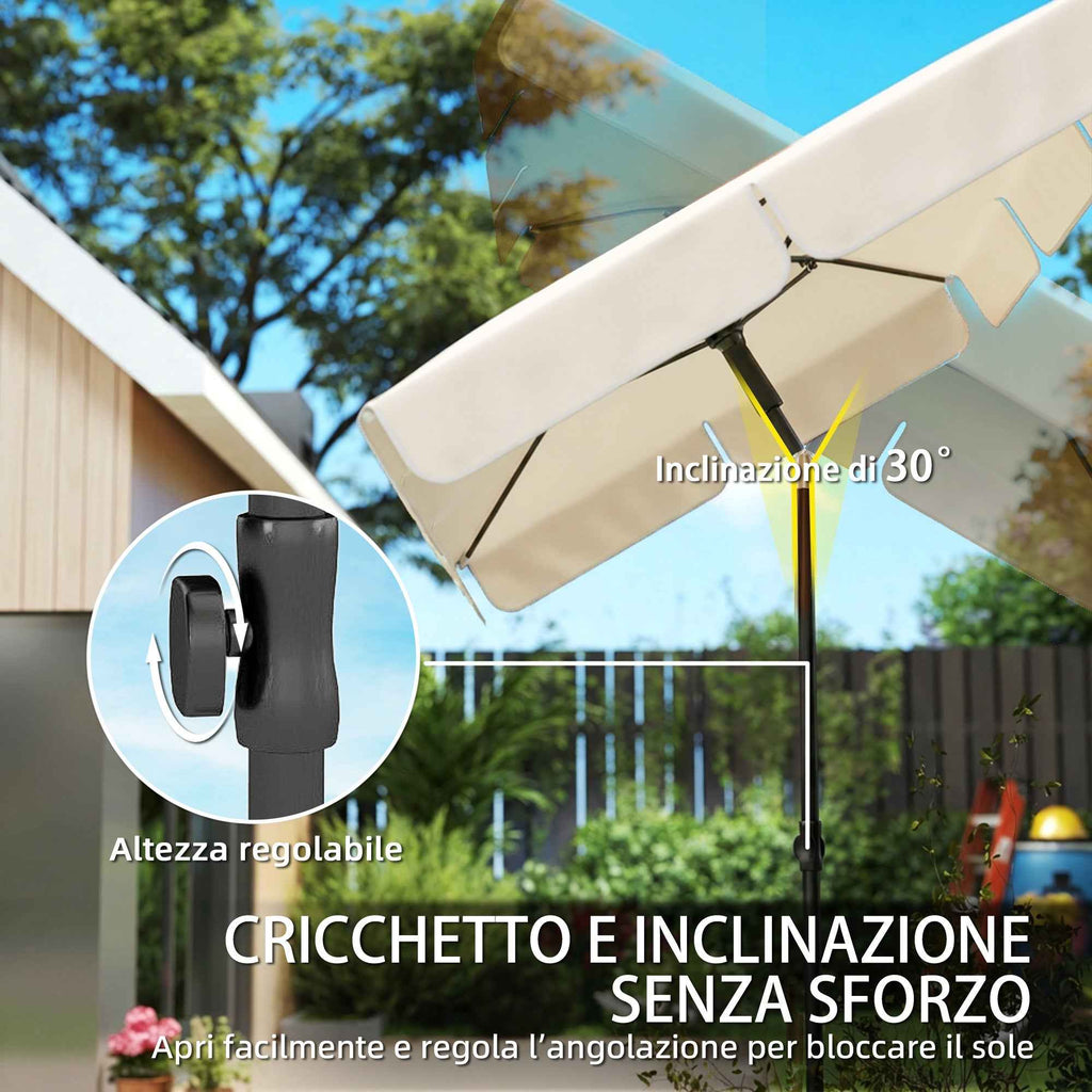Outsunny Rectangular Umbrella with 3 Tilts, in Metal and Polyester, 183x122x222 cm, Beige