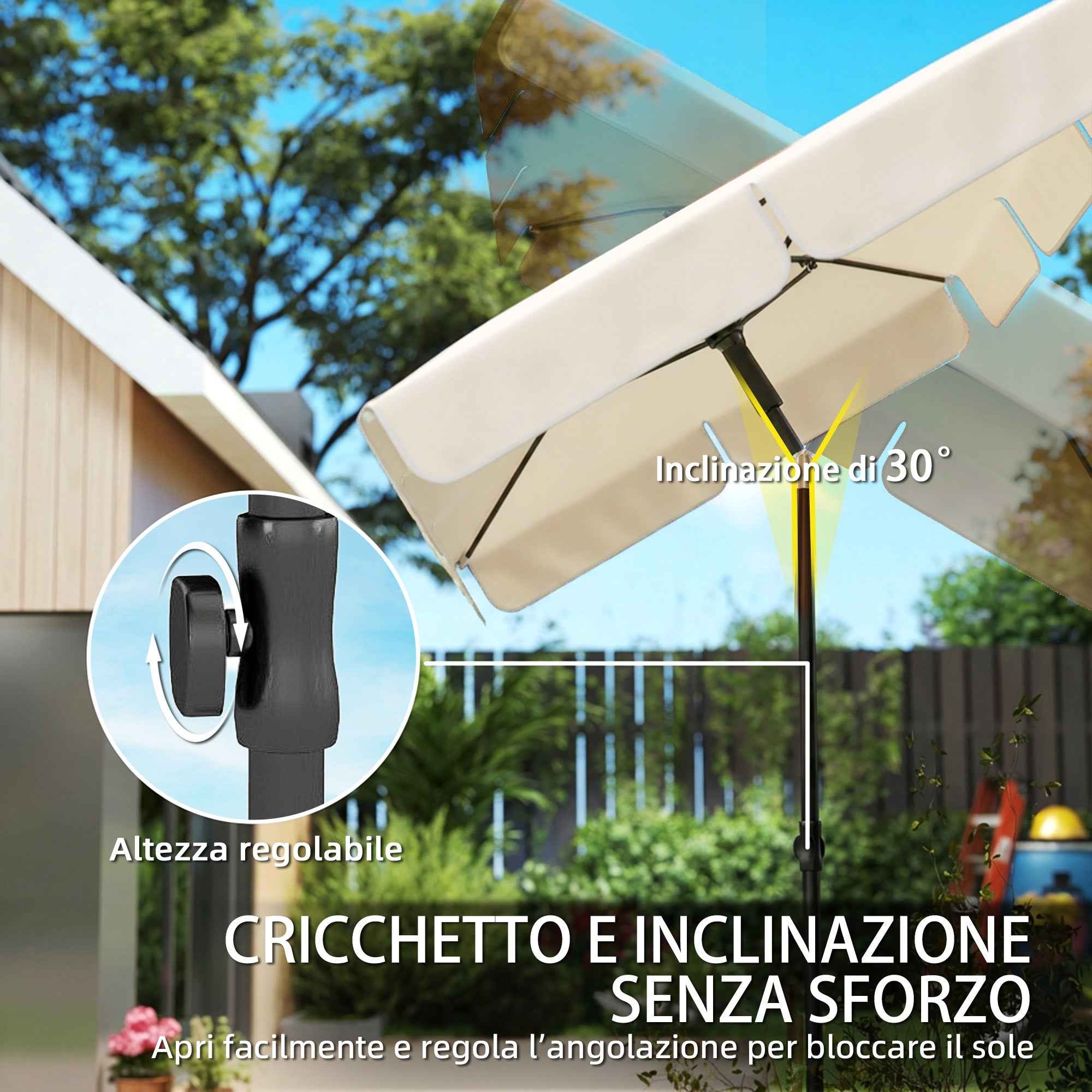 Outsunny Rectangular Umbrella with 3 Tilts, in Metal and Polyester, 183x122x222 cm, Beige