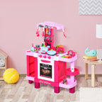 Homcom Kitchen for children with 38 accessories included, game with realistic lights and sounds, 78x29x87cm, pink - Borgè