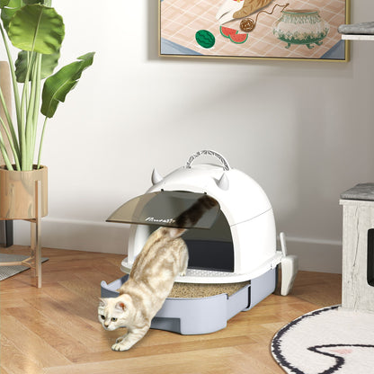 Closed Cat Litter Box with Removable Tray, Scoop and Activated Carbon Filter, Grey