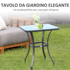 Modern Coffee Table with Tempered Glass Top, Outdoor Garden Table with Metal Frame, 68.5 x 68.5 x 84 cm, Grey - Borge' Group Limited