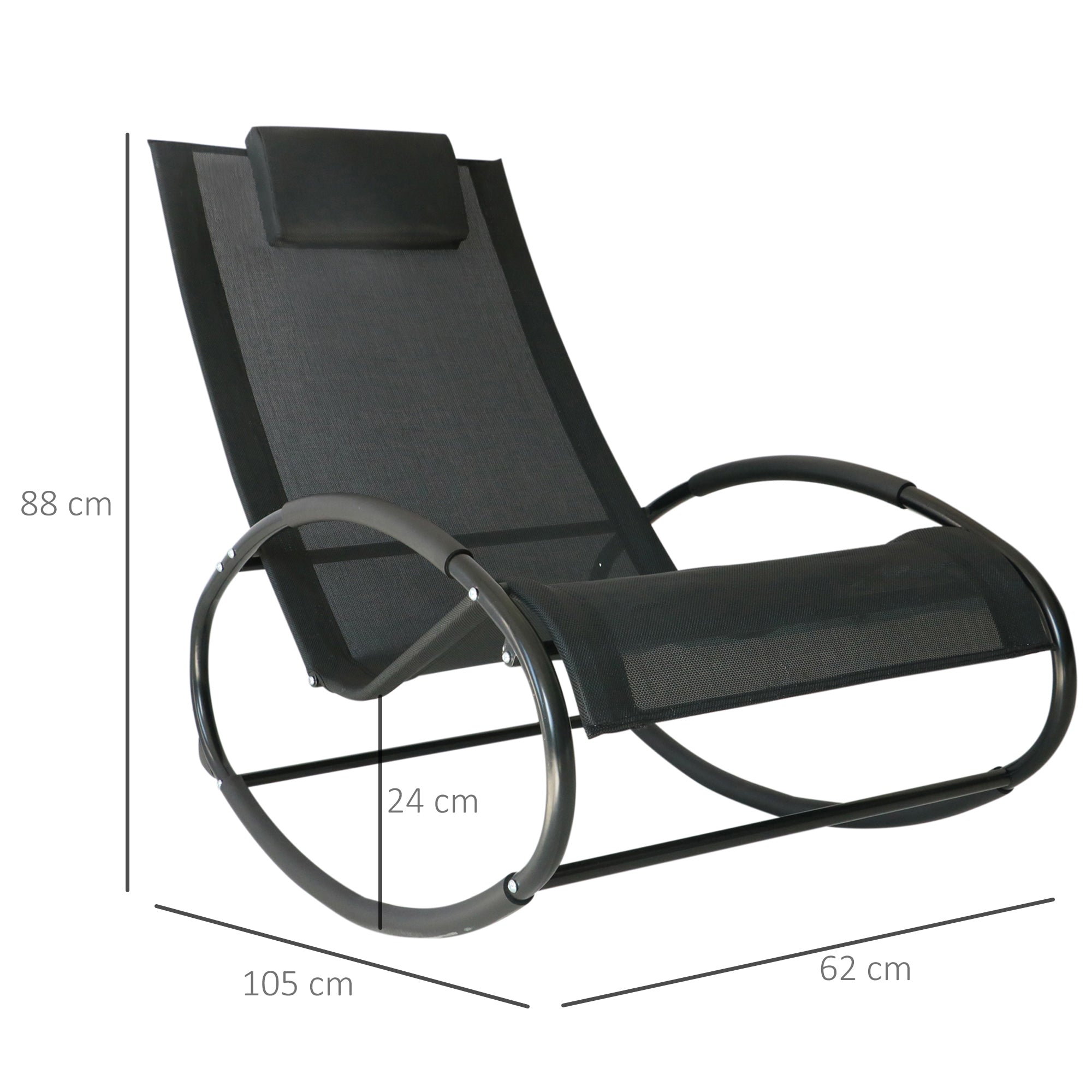 Zero Gravity Garden Lounger, Rocking Chair with Cushion and Breathable Fabric, 105x62x88cm, Black