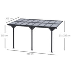 Outsunny 4.4x3m Adjustable Garden Pergola in Polycarbonate and Aluminum, Grey