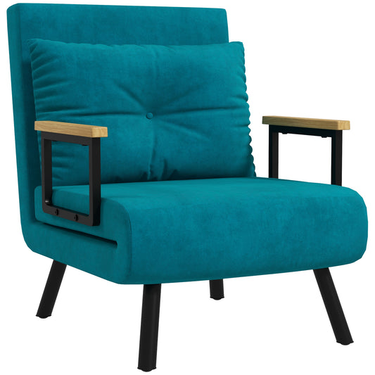 Velvet Turquoise  3 in 1 Sofa Bed with 5-Position Reclining Backrest and Cushion, 63x73x81 cm, Turquoise