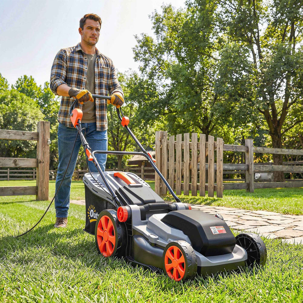 Outsunny 1800W Electric Lawn Mower with 50L Bag, Adjustable Handle, 6 Cutting Heights, Light Grey