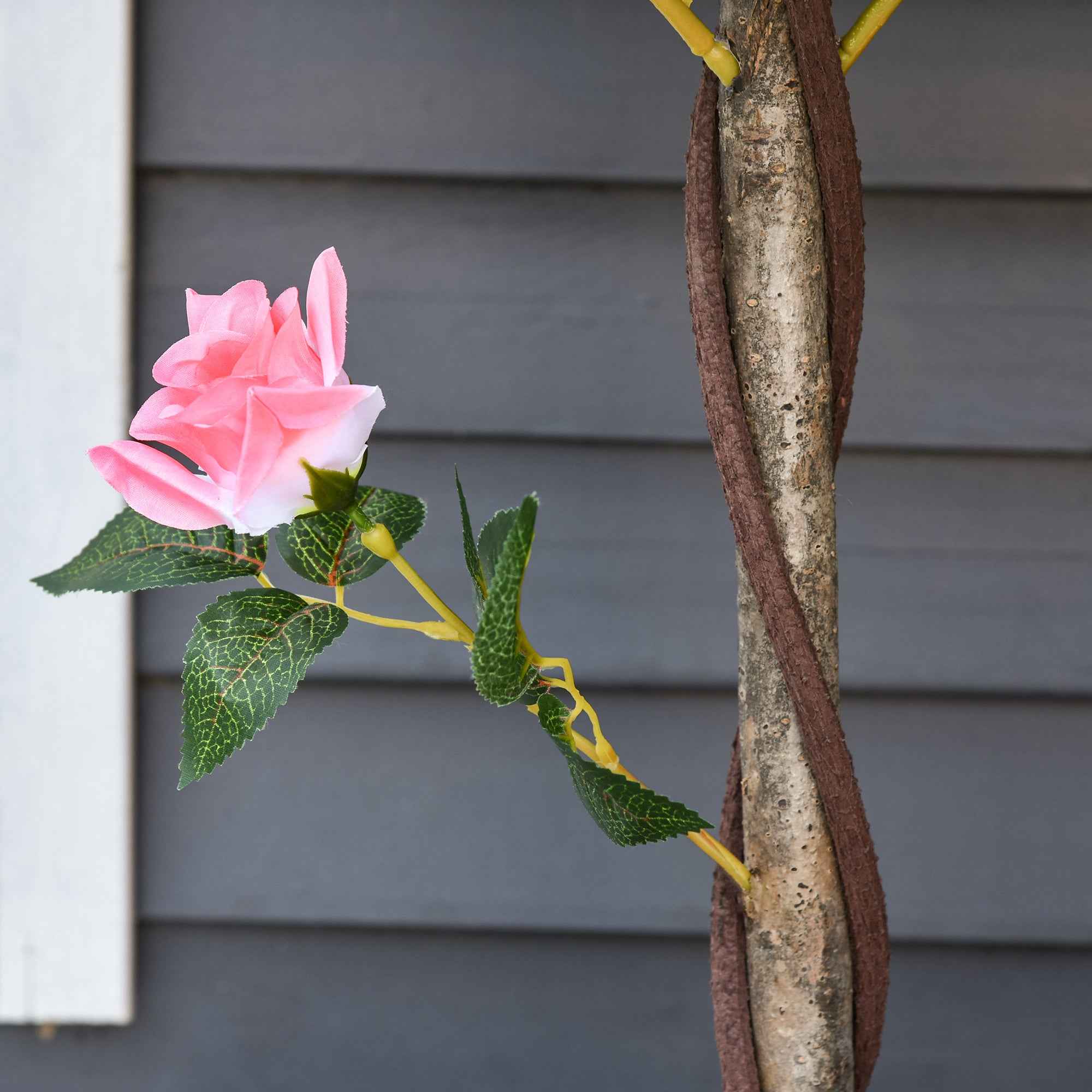 Outsunny 21-Flower Fake Rose Plant with Cement and Moss Filled Pot, Ø18x90 cm, Pink