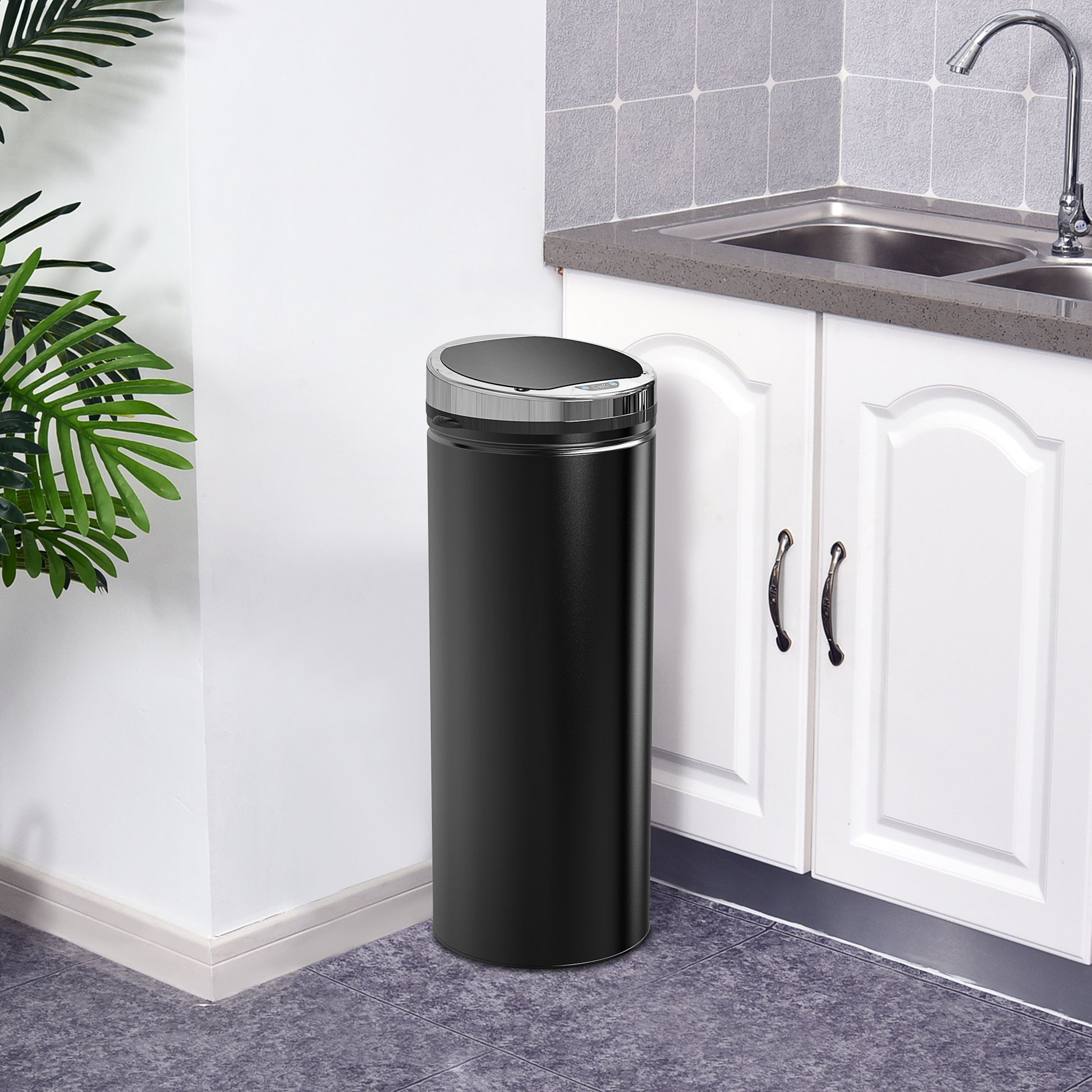 HOMCOM Automatic Dustbin with Infrared Sensor and 50L Capacity, Stainless Steel and Plastic, Black, 30.5x30.5x81.5cm - Borgè