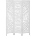 3-Panel Folding Room Divider Screen, Carved Wood, 120x170cm, White
