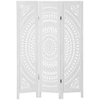 3-Panel Folding Room Divider Screen, Carved Wood, 120x170cm, White