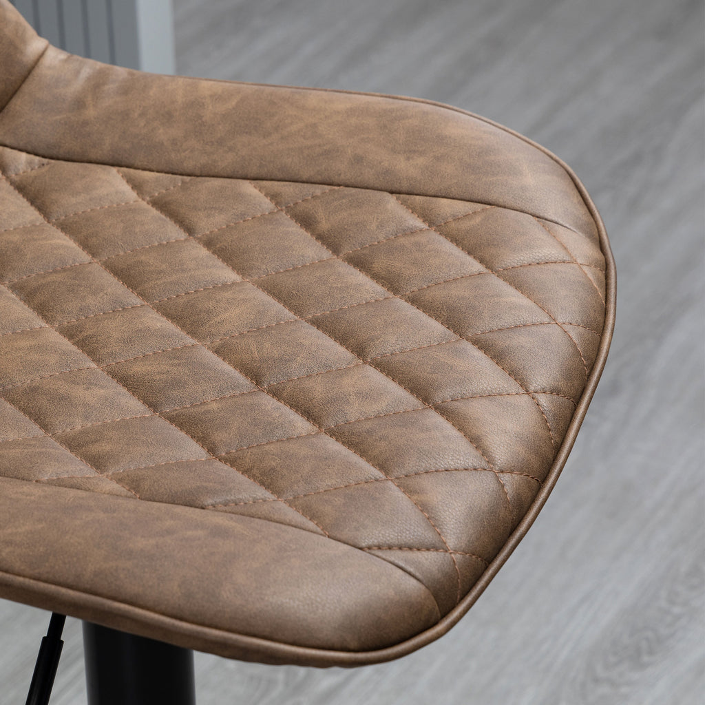 Set of 2 Bar Stools with Adjustable Height and Swivel, Faux Leather Cover, Dark Brown