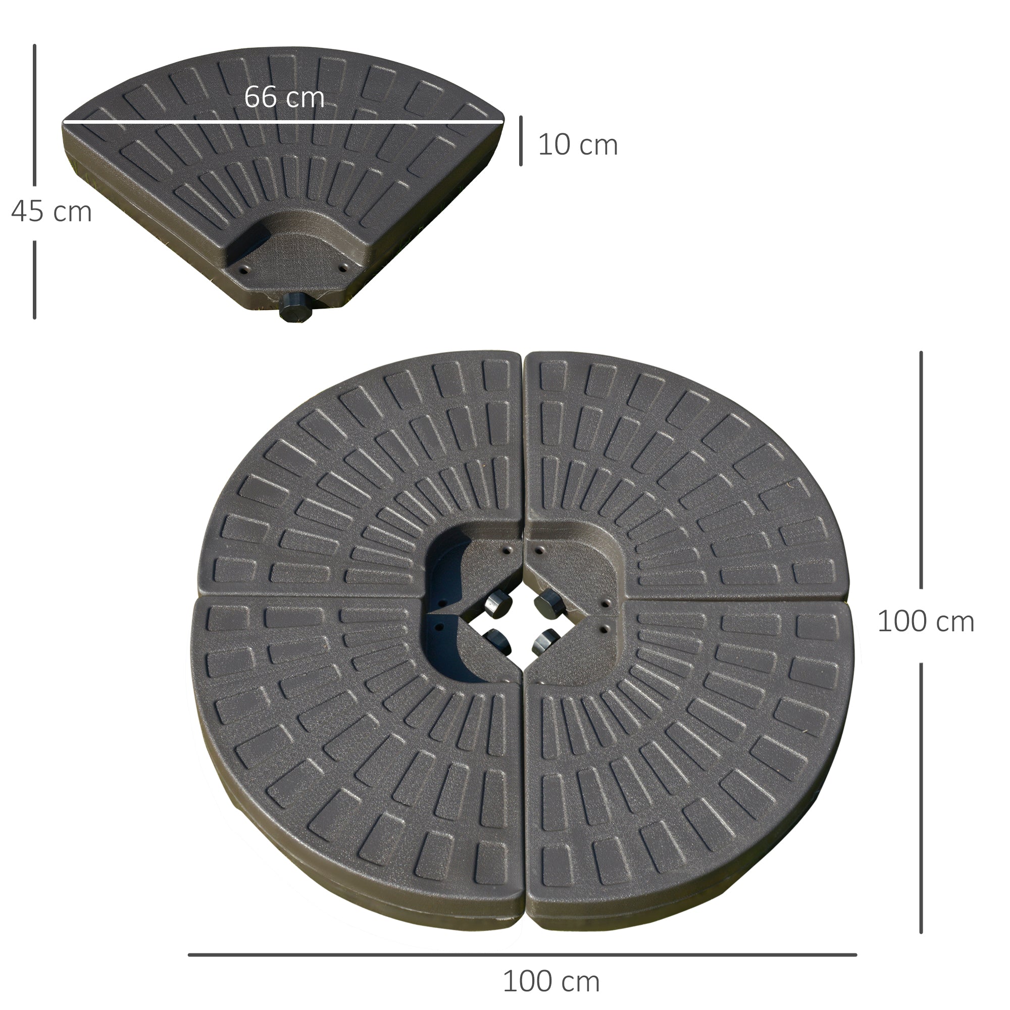 Decentralized Garden Umbrella Stand with Cross Base, Set of 4 HDPE Tiles 66x45x10cm