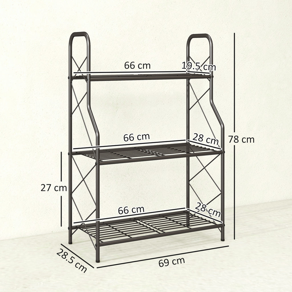 Outsunny 3-Tier Indoor/Outdoor Metal Plant Stand, 69 x 28.5 x 78 cm, Black