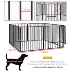 PawHut 8-Panel Modular Indoor/Outdoor Dog Kennel with 9 Pegs, Steel, 164x164x80 cm, Black