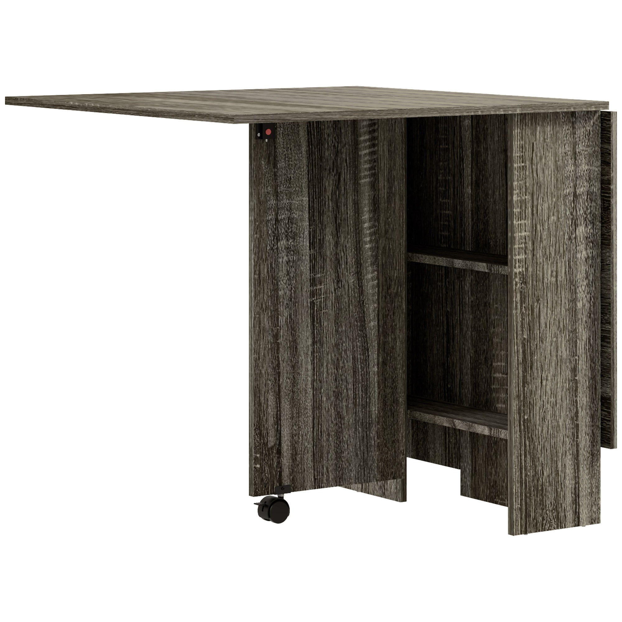 Drop-Leaf Table with 2 Lower Shelves for 6 People Max, Wooden 140x75x74 cm, Grey