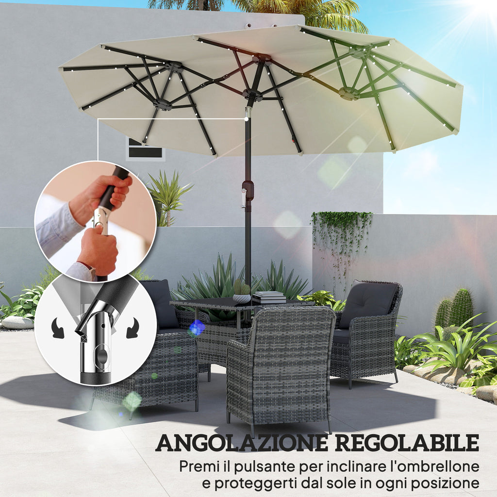 Outsunny Double Umbrella with LED Lights and Crank Handle, in Polyester and Steel, 2.92 x 1.5 x 2.2 m, Beige