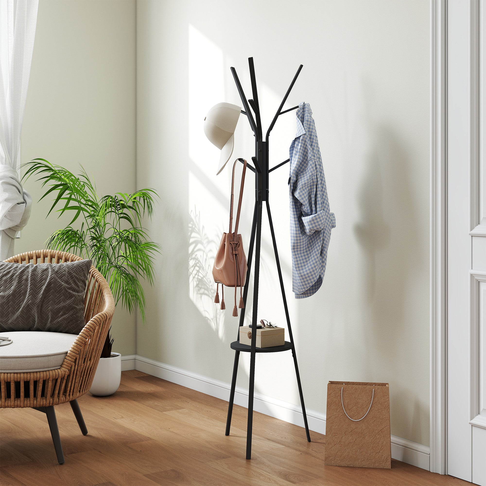 Modern Vertical Coat Rack for Entryway, 45x45x180cm, Black