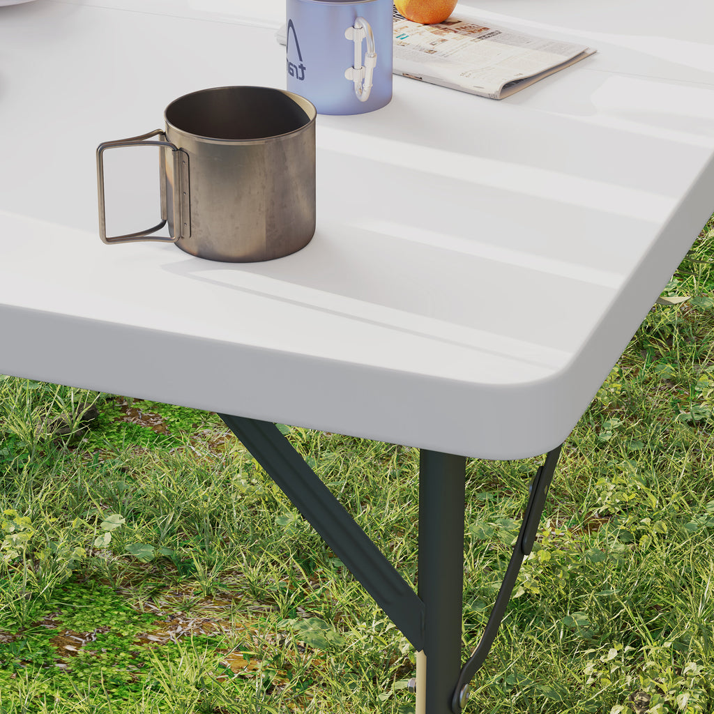 Folding Camping Table with 2 Adjustable Heights in HDPE and Metal, 86x86x74 cm, White