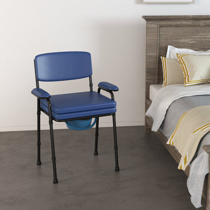 5 in 1 Comfortable Chair for the Elderly and Disabled for WC and Shower, Adjustable Height and Removable Bucket, Blue