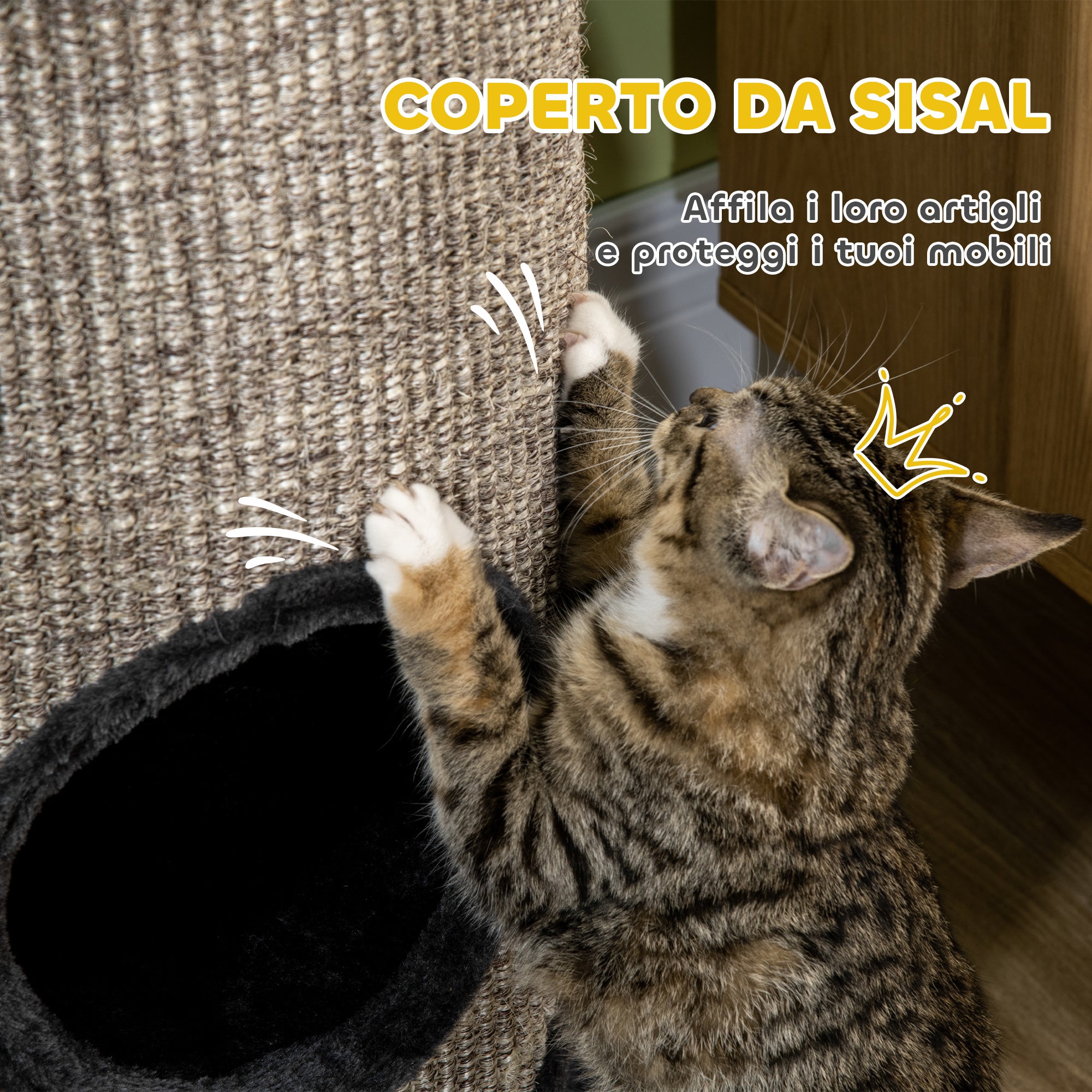 3-Tier Cat House with Sisal Scratching Post and Plush, Ø38x70cm, Grey