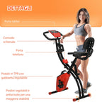 Folding Exercise Bike, 8 Level Adjustable Magnetic Resistance, Fitness Bike with Heart Rate Sensor, Arm Bands, LCD Screen, Red
